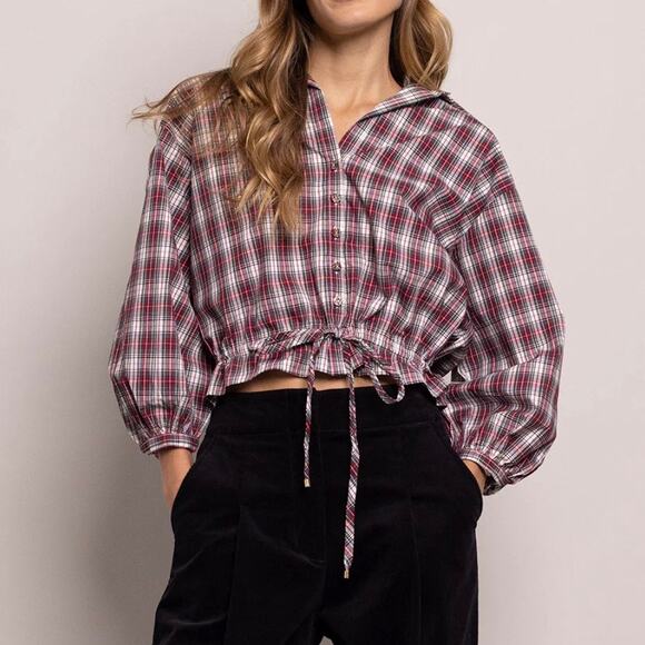 Cara Cara Tops - NWT Cara Cara Tartan Plaid Turtledove Hutton Tartan Cropped Top Red White XL